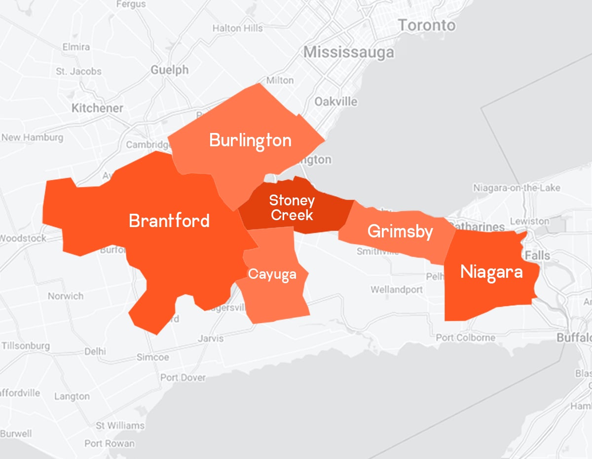 Southern Ontario Service Areas Map